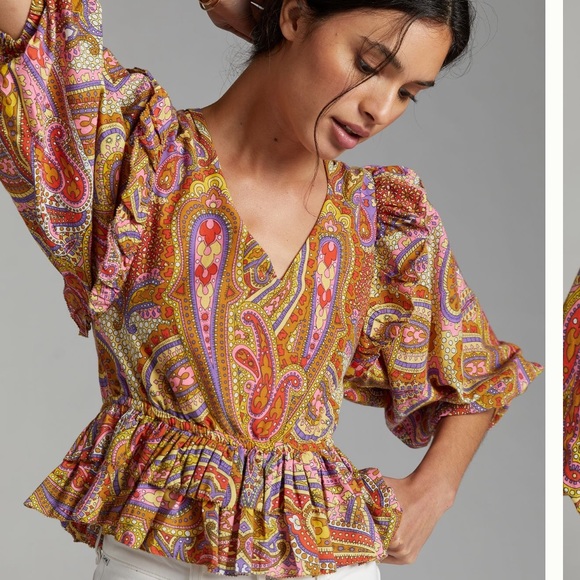 Love the Label Ruffles Abstract Blouse sz large - Picture 4 of 10